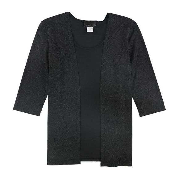 Lauren M. Petites Womens Mixed Media Pullover Blouse, Black, NWT - Picture 1 of 1